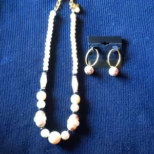 White & Tan Necklace with Earrings